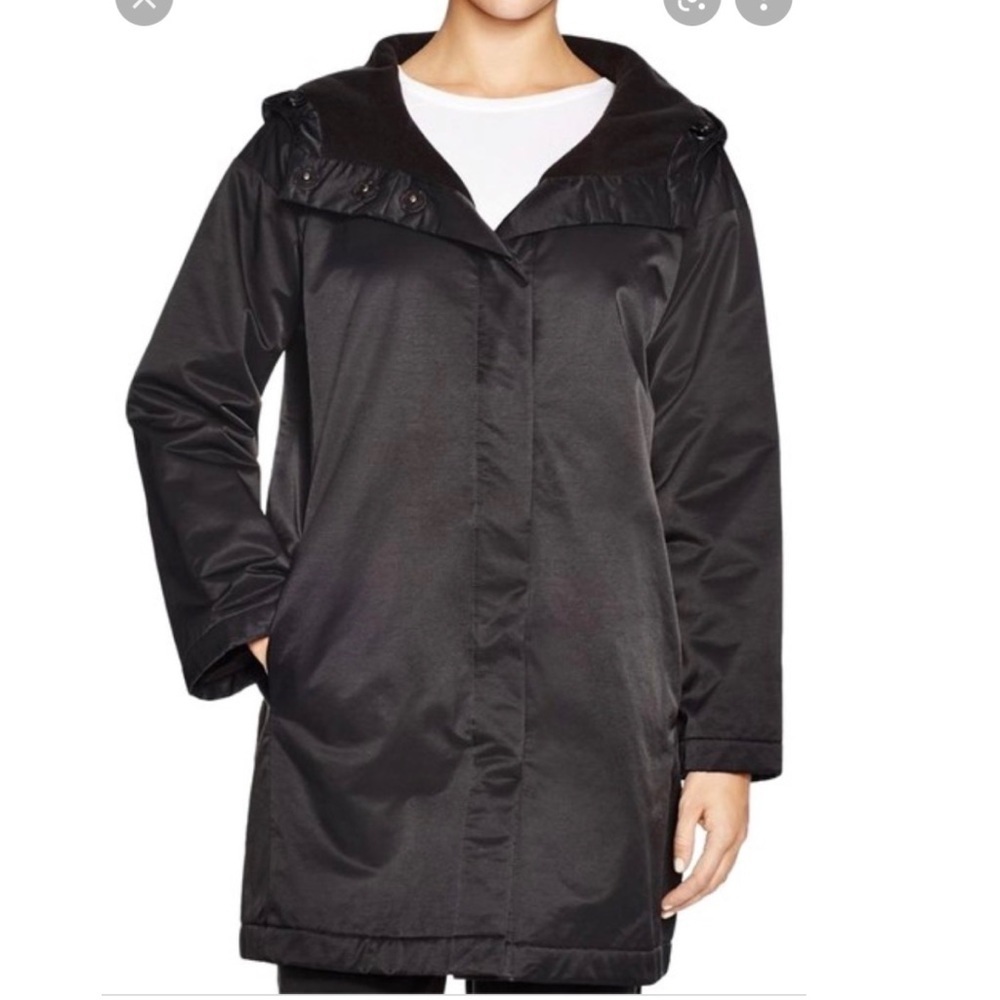 Eileen Fisher Black Fleece Lined Hooded Sateen Jacket Size Medium